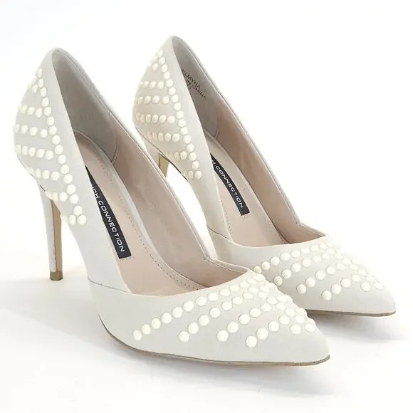 French Connection Elmyra Heel 7-7.5M Cream Pumps Studded Formal Bridal Cocktail - Picture 1 of 5